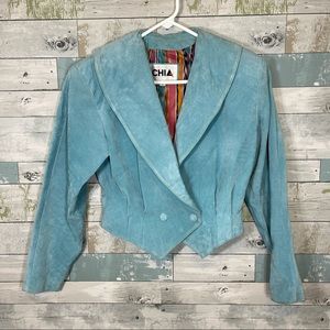 Chia Vintage Leather Jacket Teal 1980’s Size M